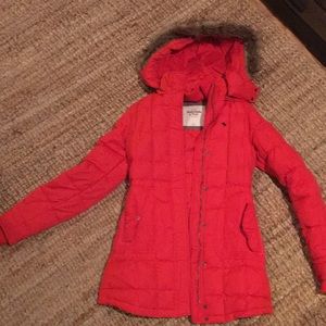 Abercrombie&Fitch Red Feather/Down Hooded Fur Coat